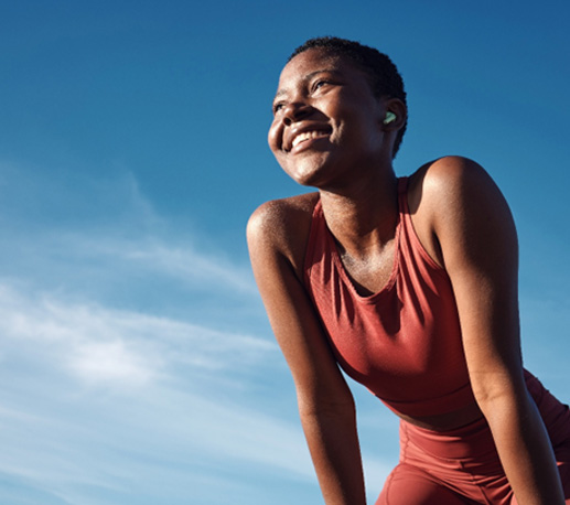 Lady smiles outdoors